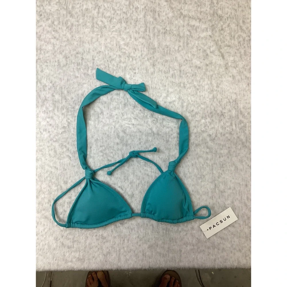 PacSun Eco Teal Blue Triangle Bikini Top Halter Swimwear Small NEW‎ 0642-040